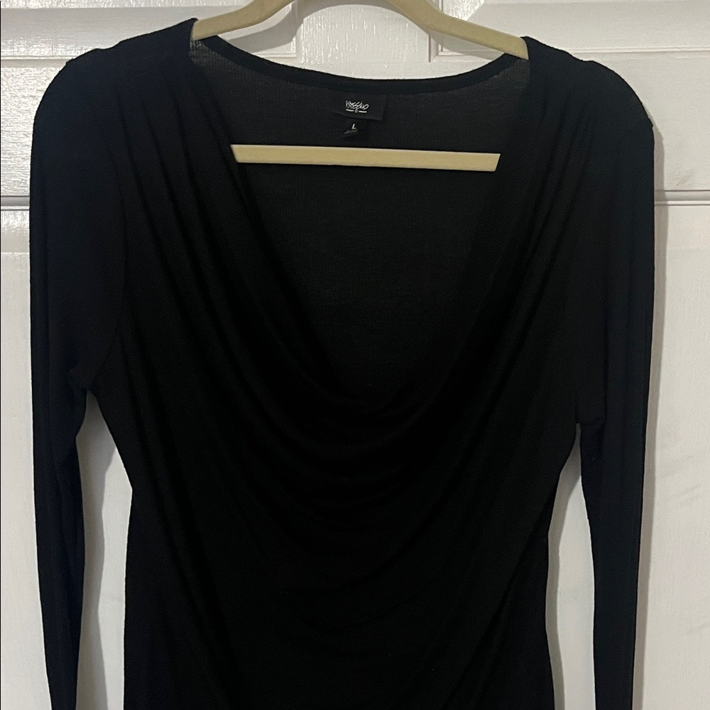 Black Draped Long Sleeve Top